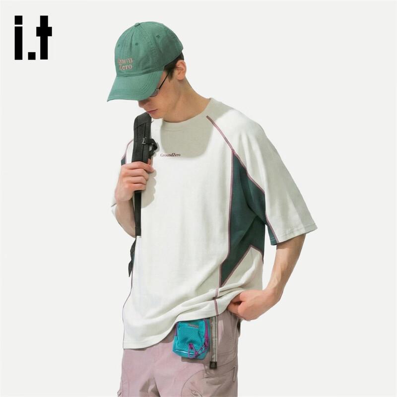 GROUND ZERO Unisex Color Block Splicing Short Sleeve T-Shirt M