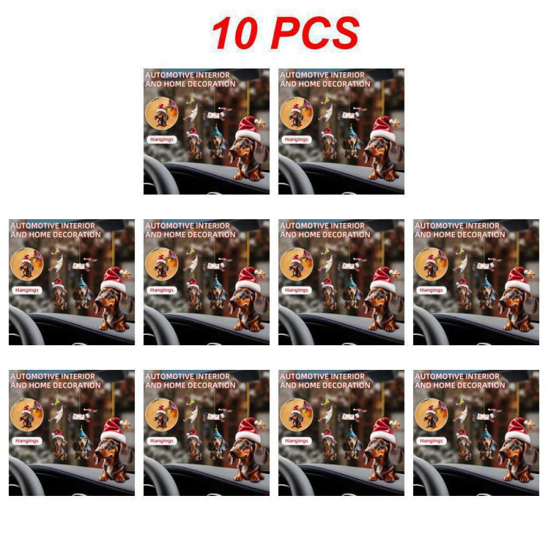 1~10PCS New Christmas 2D Fun Dachshund Dog Pendant Car Rearview Mirror Pendant Car Interior Accessories Christmas Tree Decor For