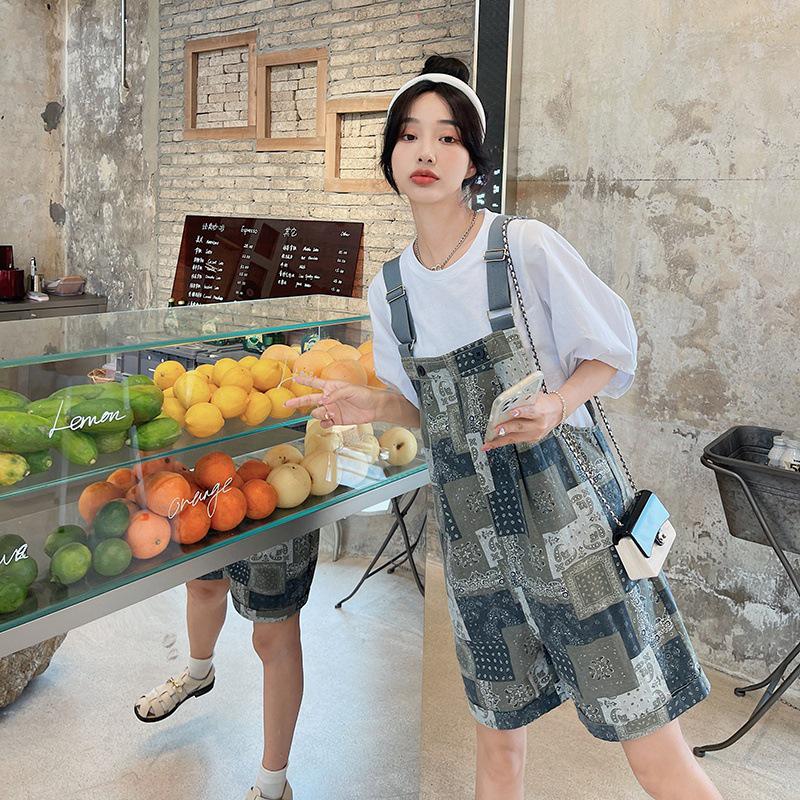 

Женский летний комбинезон свободного кроя длиной до колена 2024 года из двух частей - легкий стиль для зрелых людей M