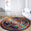 Mandala Flower Round Area Rugs - Non-Slip & Washable Polyester Carpet for Bedroom, Living Room & Farmhouse Decoration