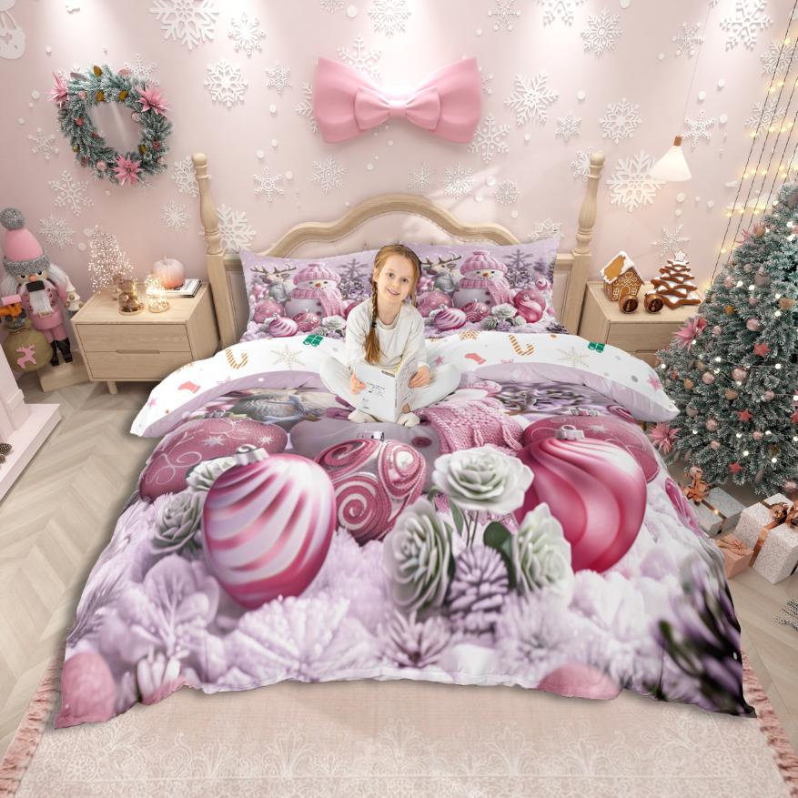 Set Husă Plapumă Om de Zăpadă de Crăciun Homewish, Set Lenjerie de Pat Desene Animate Moș Crăciun, Set de Pat An Nou Fericit Pentru Fată Băieți