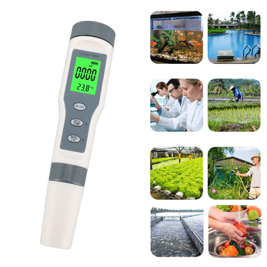 Water Salt Tester 3 In 1 Water PH TDS Temp Tester IP65 Water Resistant ATC 0.00-14.00PH for Pool Aqu