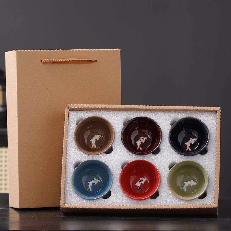 Celadon Fish Ceramic Teacup Small Carp Teacups Kung Fu Teaware Cups Chinese Handmade Travel Tea Set Drinking Accessories Gift