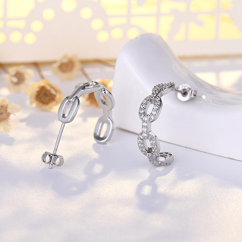 BELLA BOX S925 Sterling Silver Needle, Pig Nose, Chain Ear Studs, Rose Gold Ear Rings, Ins Style, Trendy And Light Luxury Girl