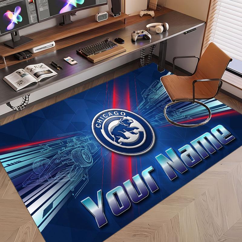 Custom Rug Chicago Cubs Pattern Print Name Text Soft Non‑Slip Floor Carpet for Home Indoor Decoration