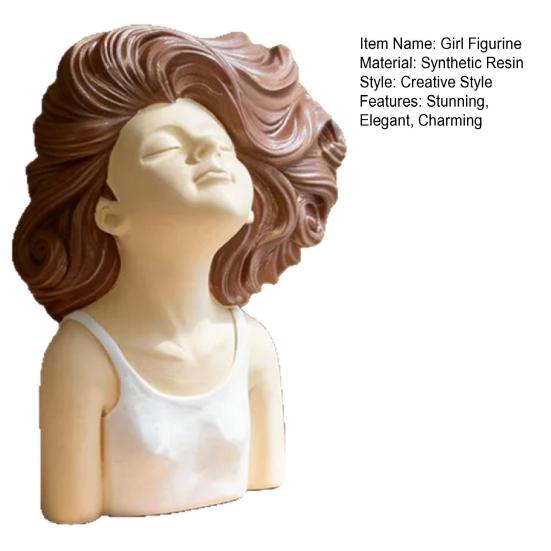 Braunhaariges lockiges Mädchen Header Figur Harzkopf Büste Skulptur für Schlafzimmer Wohnzimmer Heimbüro Schreibtisch Regal Dekoration