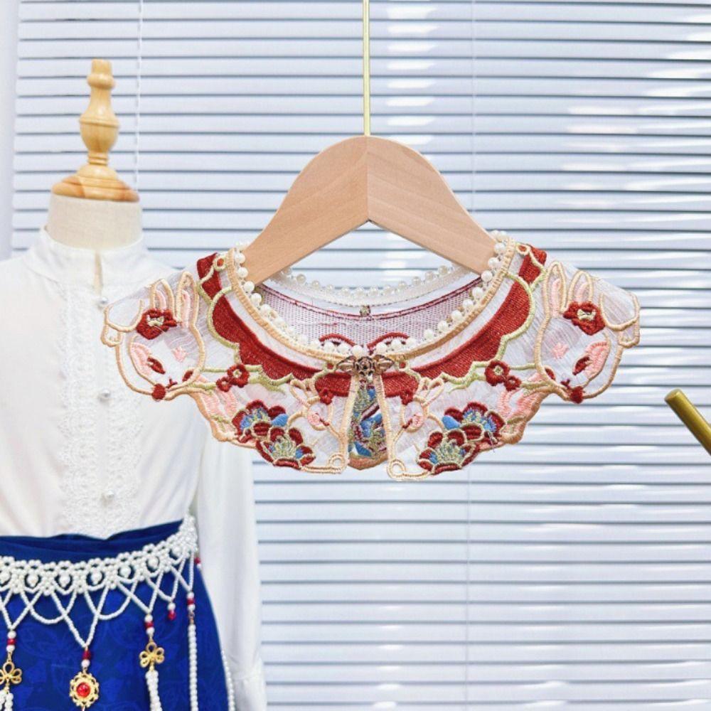 Embroidery False Collar Elegant Detachable Collar Retro Hanfu Shoulder Collar Photography Prop
