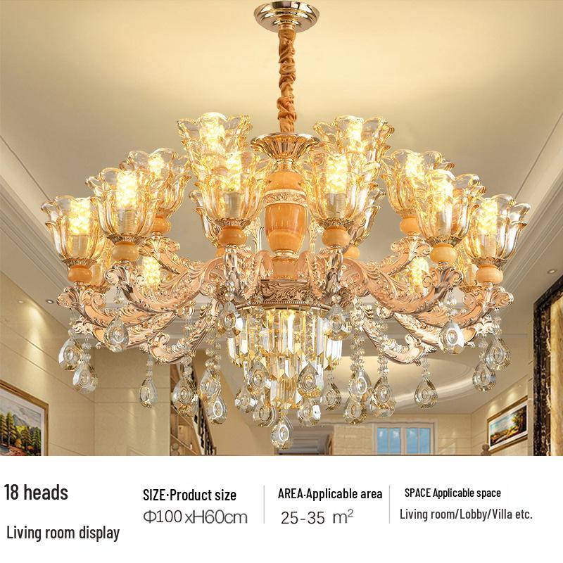 2024 European Style Jade Crystal Chandelier for Living Room, Dining Area & Villa Hall