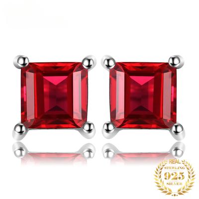 Square Genuine Princess Cut Red Garnet 925 Sterling Silver Stud Earrings for Women Earrings Fashion Jewelry