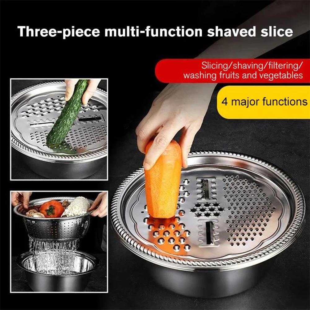 Quick Draining Stainless Steel Basin With Grater/Slicers Large Capacity Washing Strainer For Carrots Fruit