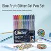 Blue Fruit 12-Color Glitter Gel Pens: Sparkly Neutral Pens for Students, Journals, and Drawings.