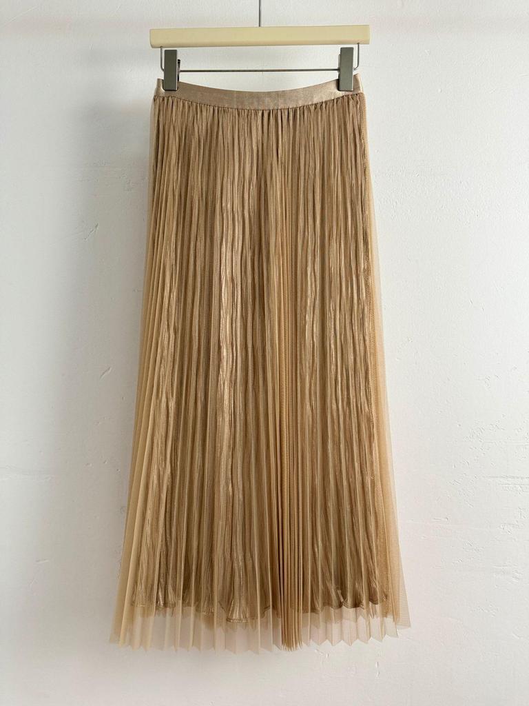 Reversible Crushed Pleated Midi A-Line Skirt with High-End European & American Style