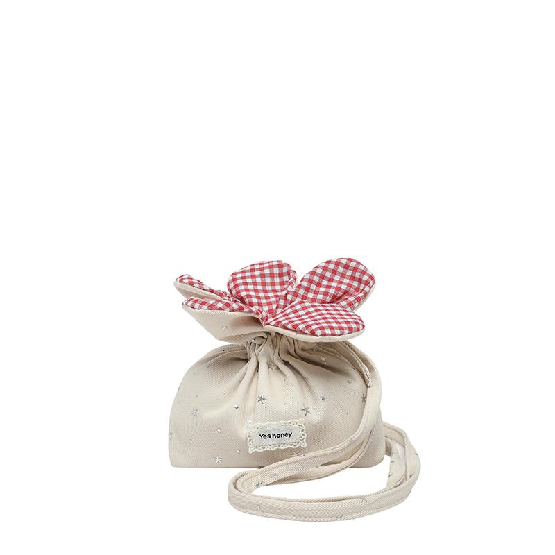 

Sweet Cute Floral Drawstring Bucket Bags for Women Red Gingham Trim Kawaii Crossbody Bag Daily Pink Starry Canvas Shoulder Bag бежевый