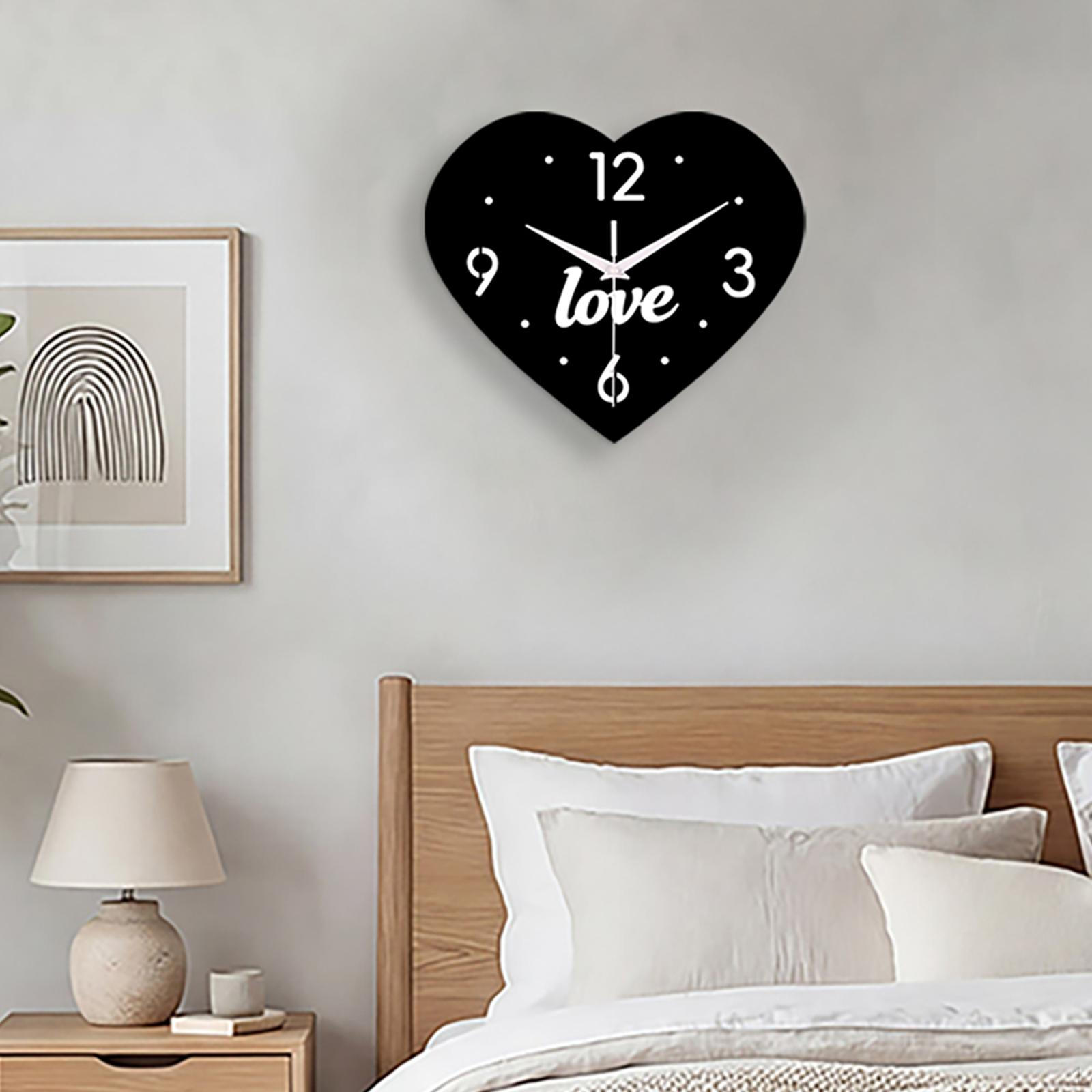 

Heart Shape Wall Clock Decorative Modern Minimalist Creative Decoration for Anniversary Home Black