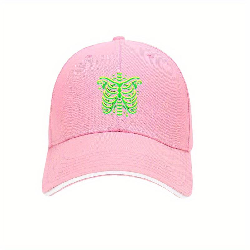 Neon Green Skeleton Ribcage Baseball Cap Black Adjustable Polyester Dad Hat for Casual Outdoor Wear