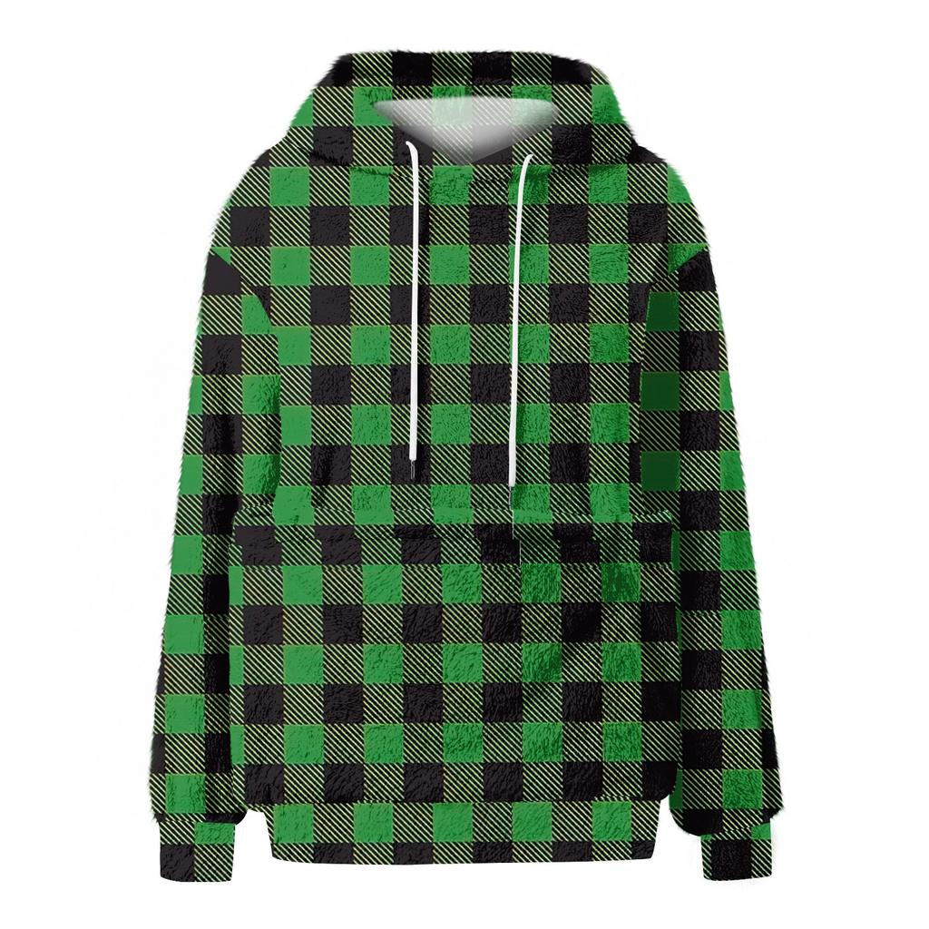 Women's Fashionable Casual Fleece Lined Long Sleeve Pocket Hooded Printed Sweatshirt