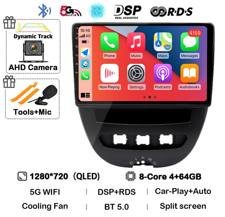 Android 14 Carplay Auto Car Radio For Peugeot 107 Toyota Aygo Citroen C1 2005 - 2014 Head Unit Stereo Multimedia Player GPS WIFI