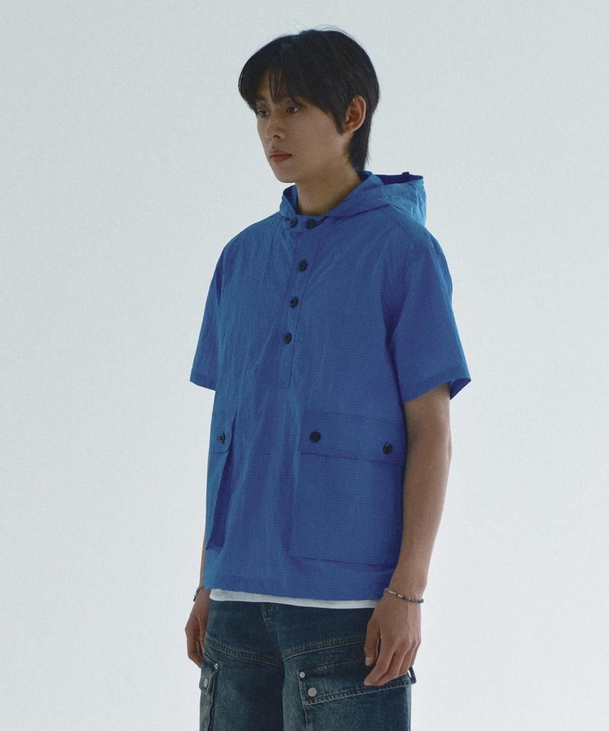 ECORR Nylon Hooded Short Sleeve Pullover_Blue