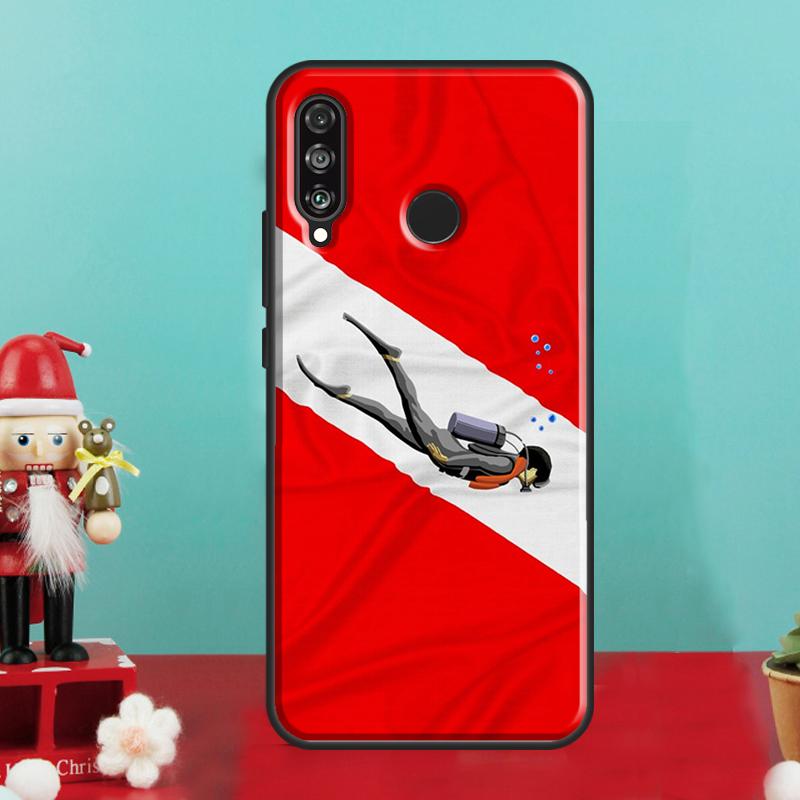 Diver Down Scuba Flag For Huawei Nova 10 9 SE 12i 12s 11i 8i Y90 Y60 Y70 Y72 Y73 Y61 Y91 P30 P40 Lite P60 Pro Case