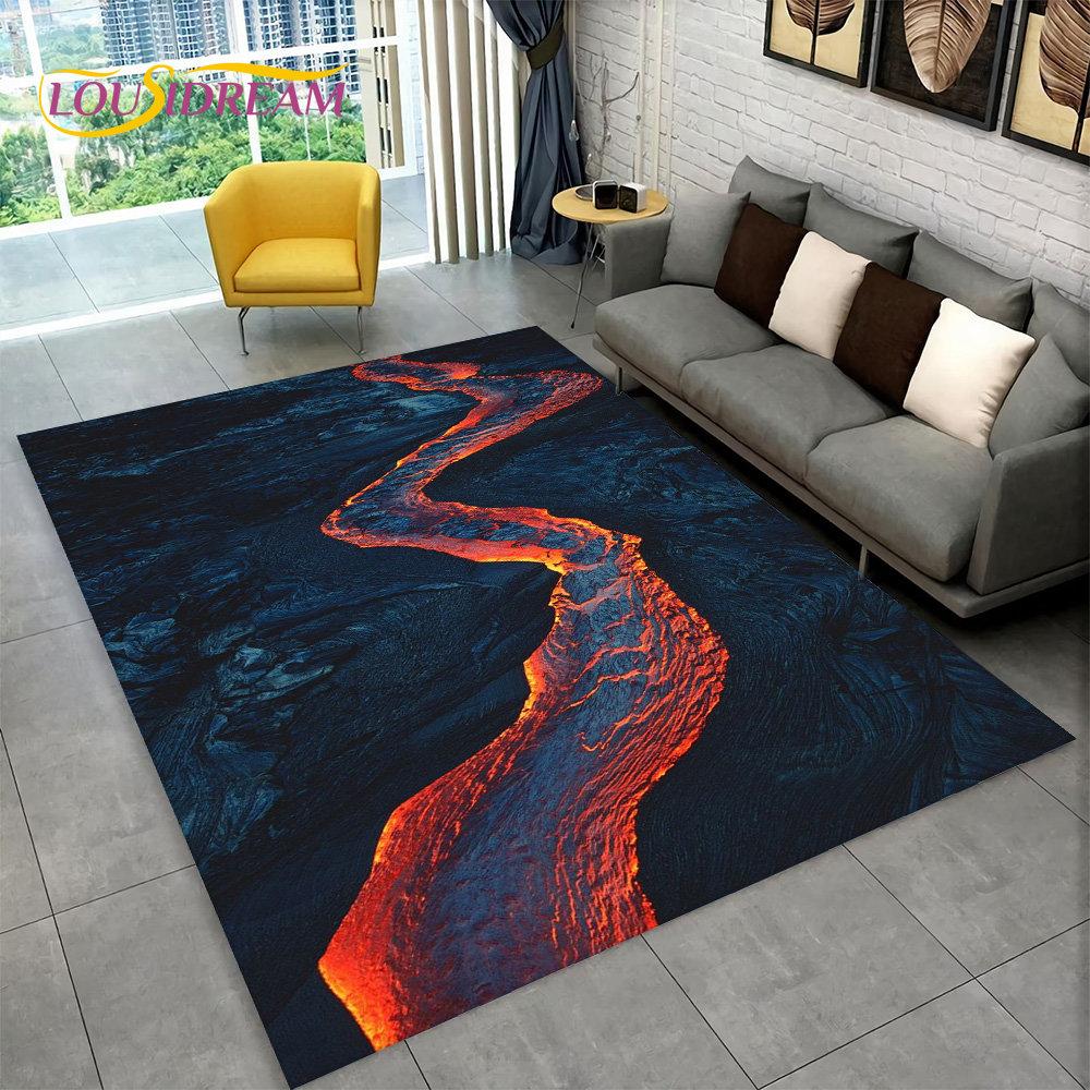 3D Volcano Lava Magma Area Rug Large,Carpet Rug for Living Room Bedroom Sofa Doormat Decoration,Kid Play Non-slip Floor Mat Gift