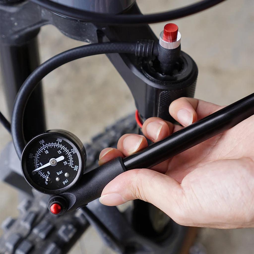 Portable Bicycles Shock Pumps 300PSI High Pressure Bike Tire Pumps with Gauge Bike Tool for Fork & Rear Suspension