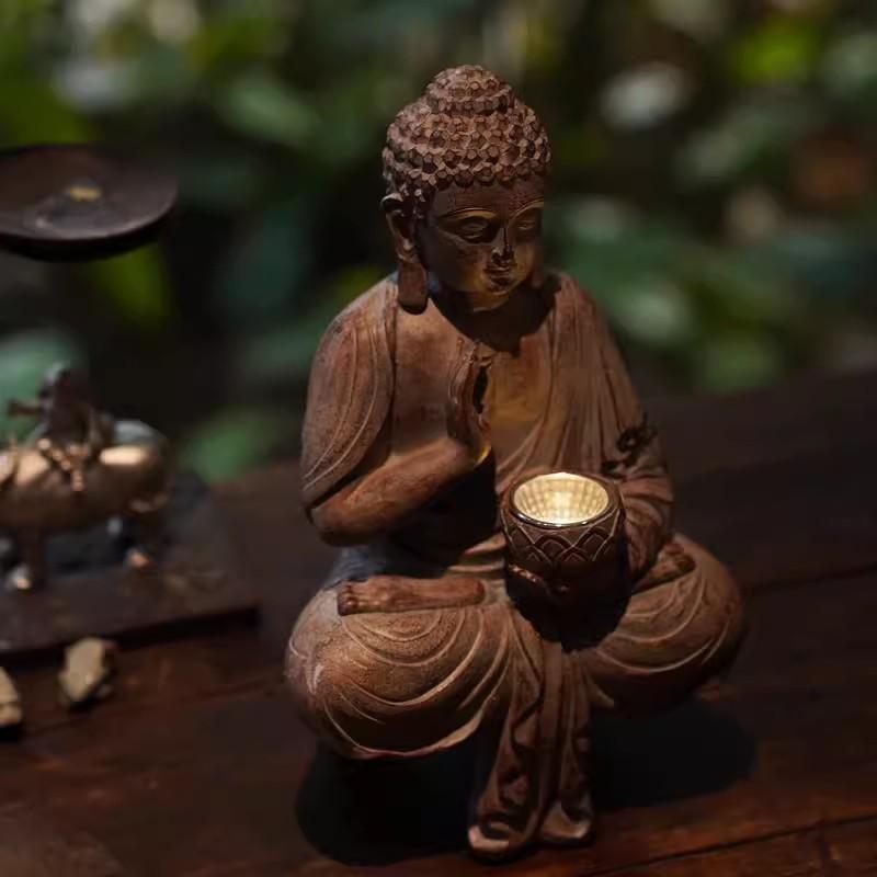 Decorazione Lampada Statua di Buddha Solare da Esterno, Giardino Cortile, Nuovo Buddha Cinese Zen Soggiorno Ufficio Portico Decorazione, Res