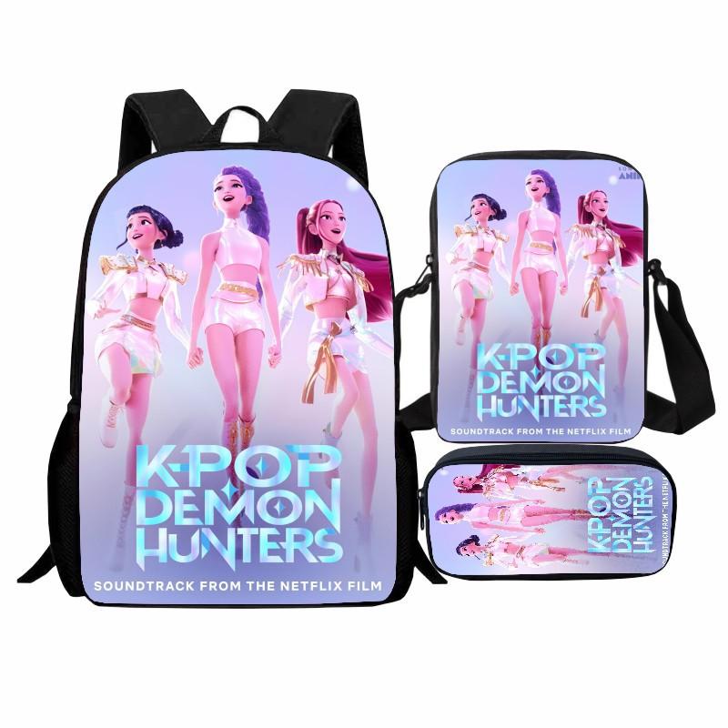 Printed Witch Hunters Student Schoolbag Three-Piece Set, Cartoon K-Pop Backpack Satchel Pencil Case Men And Women