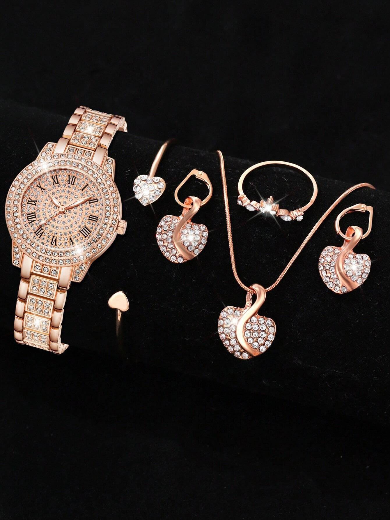 

Женские модные часы с римскими цифрами, кварцевые, с браслетом, полностью инкрустированным бриллиантами