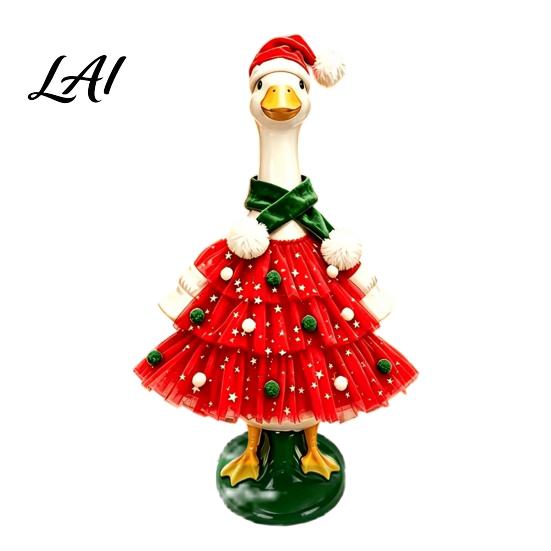 Tiered Tulle Dress for Goose Christmas Porch Outfit Santa with Plush Scarf And Hat Apparel Festive Winter Holiday Costume Outdoor Lawn