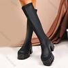 Fashion Autumn and Winter Black Long Boots for Women Platform Large Size Round Head Chunky High Heels Bota Feminina Elastic Knight Boots