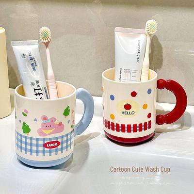 Couple's Student Dormitory Cartoon Toothbrushing and Mouthwash Cup