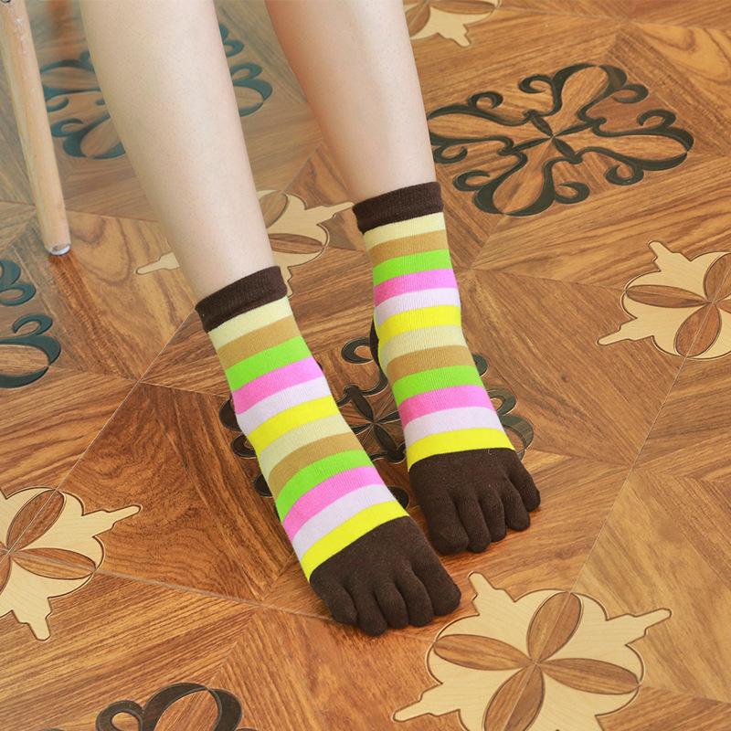 Women's Five-finger Socks, Cotton Thread Striped Long Socks, Mid-calf, All-season High-waisted Women's Socks, Women Look Slimmer