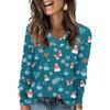 Women's Fashionable Loose-Fit V-Neck Long-Sleeved T-Shirt Christmas Print Pullover