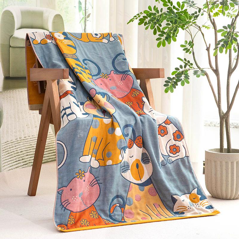 Cartoon Strawberry Cotton Big Towel for Bath for Kids Men Women Bathroom Luxury Five-layer Gauze Super Absorbent Towel 80×160CM