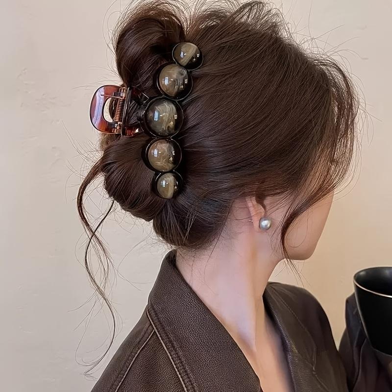 Large Elegant Faux Pearl Hair Claw Clip - Non-Slip Strong Grip, Vintage Style Shark Clip for Women, Colorful Beaded Accents, Ideal for Thick Hair