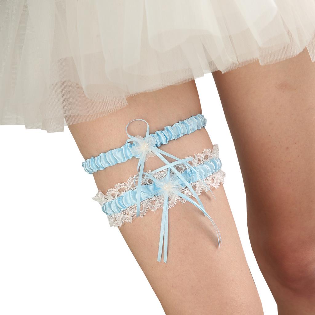 Bride's Lace Bow Garter in Milan Navy, Wine, Dark Red, or Rice White