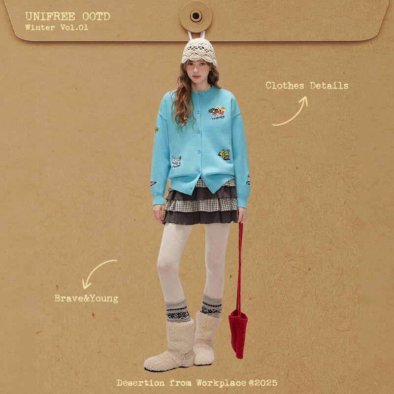 UNIFREE Women's Puppy Embroidered Knit Cardigan