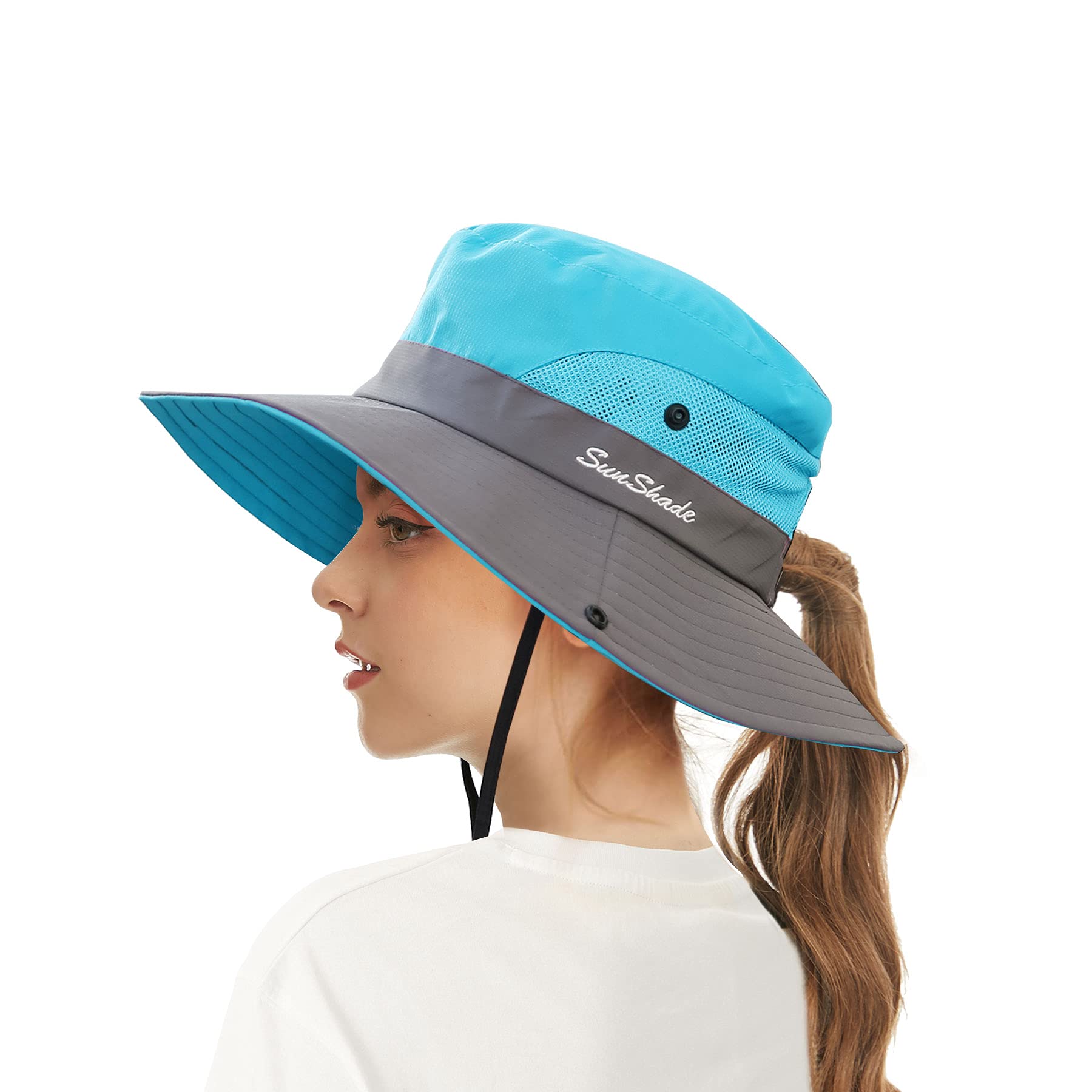 

Sun Hat UV Protection Sunscreen Safari Wide Brim Rain Ponytail Chin UV [Hamist] - Hat, Hat, Hat, Hat, Hat, Hole, Strap, Adjustable, Protection, синий