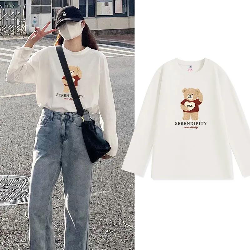 

Women s Casual Loose Fit Pure Cotton Long Sleeve T-shirt - Trendy Spring/Autumn Round Neck Top 2XL for 131-145 jin