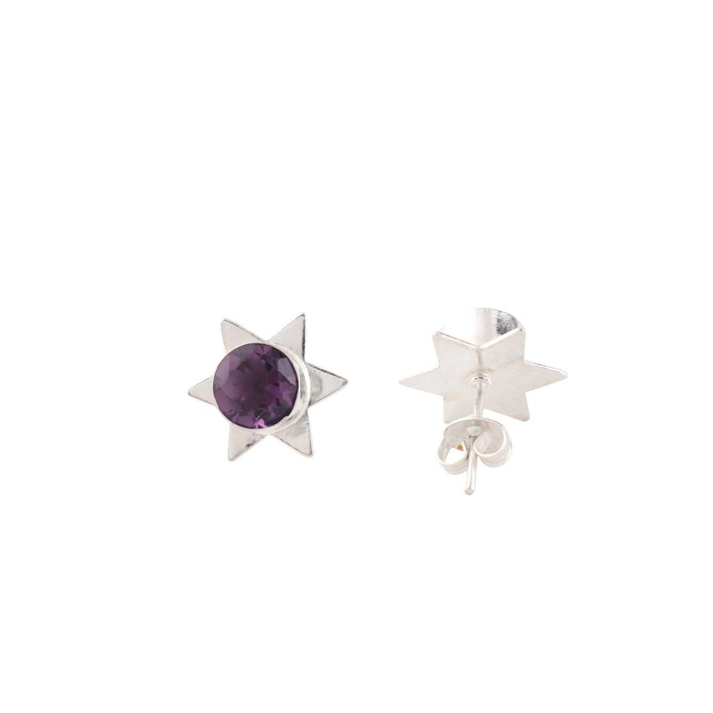 Amethyst Gemstone 925 Sterling Silver Women Jewelry Handmade Stud Earrings 0.44" EE-175-10