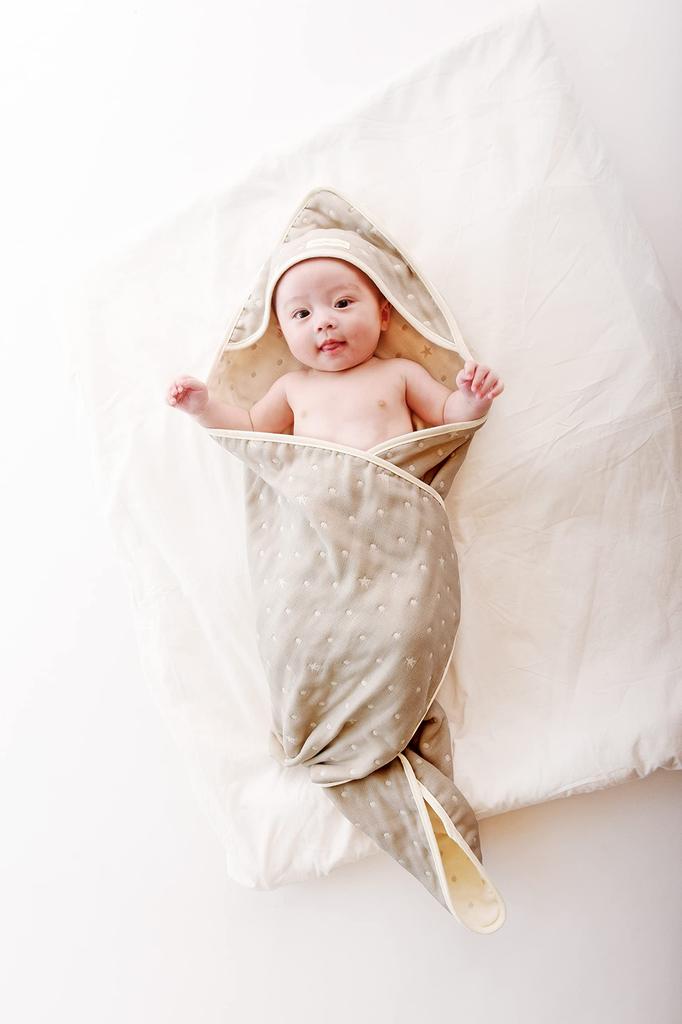 angerolux Baby Bath Towel, Baby Bathrobe, 6-Layer Gauze, Hooded, Made in Japan, Moss Gray