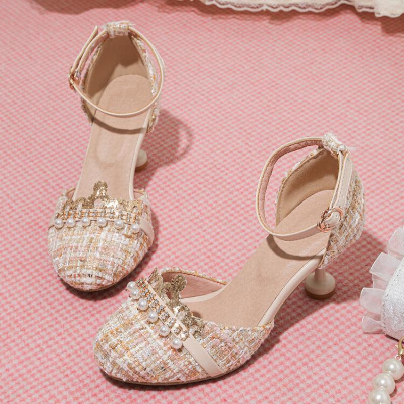 New summer children's sandals princess high heels medium and large children's shoes student show catwalk Lolita girls sandals