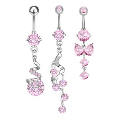 Piercing para ombligo con forma de mariposa de acero inoxidable y circonita rosa para mujer, piercing para el ombligo con forma de corazón, joyería para el cuerpo.