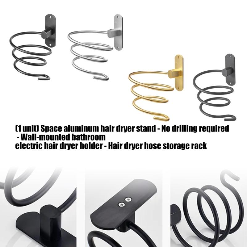 Wall Storage Hair Dryer Holder Aluminum Rack for Bathroom Use with Front Opening and Daily Counter Space Saving Design