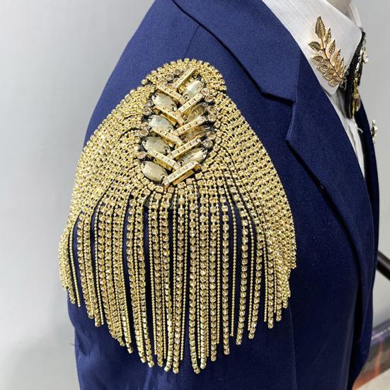 1/2 Stuks Strass Kwast Schouder Epaulet Mannen Vrouwen Uniformen Jas Blazer Kostuum Pak Metaal Lang