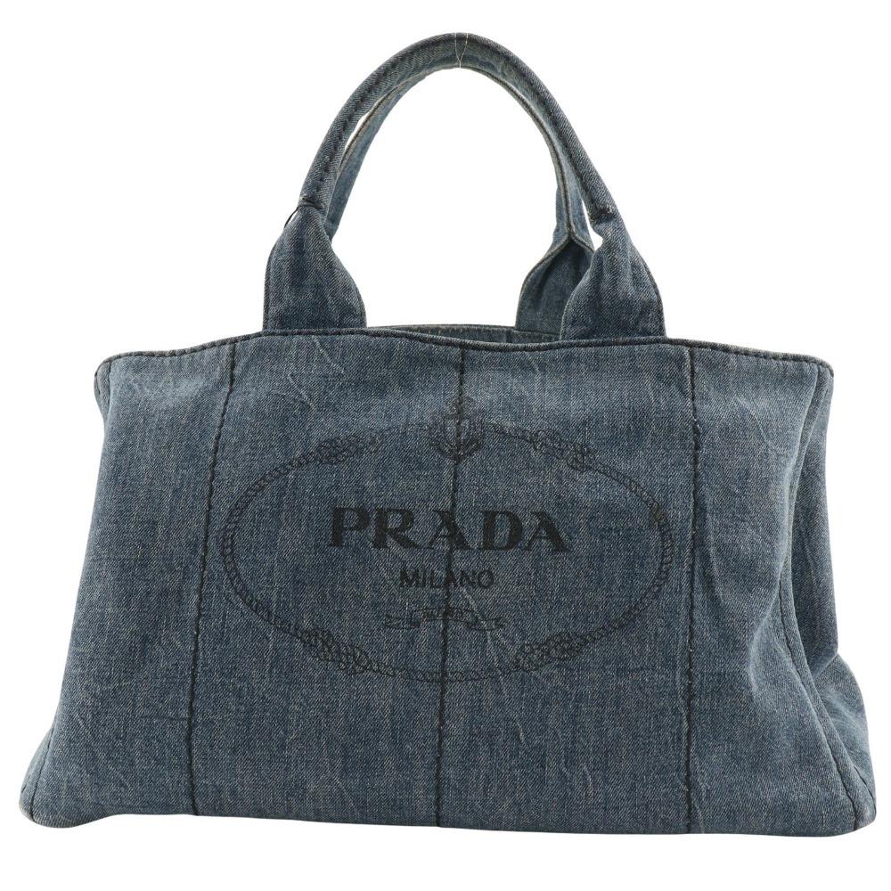 Prada Canapa ToteL Handbag B1872B Blue Denim Women Used