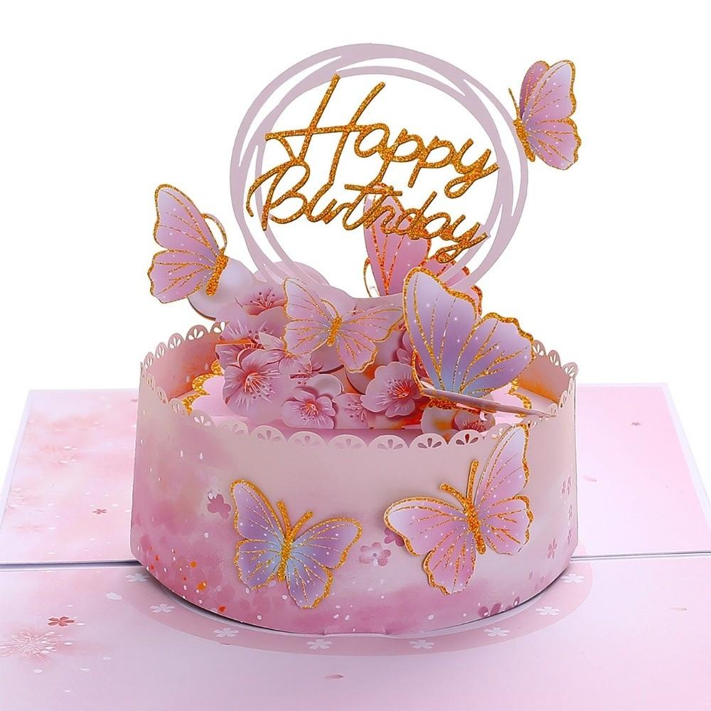 Best Wishes 3D Pop Up Greeting Card Stereo Card Thank You Card Flower Cake Card Desktop Decoration