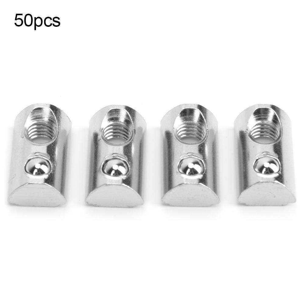 50Pcs Round Roll T Slot Spring Nut Nickel Plating Carbon Steel Connection Fittings(M8 )