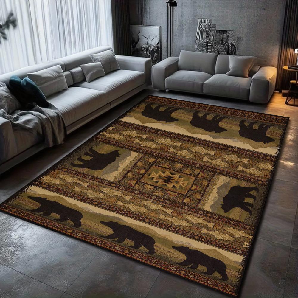 Wildlife Theme Carpet Mat Rug - Bear Pine Design Home Decoration Soft Floor Mat for Living Room Carpet Living Room Decoration