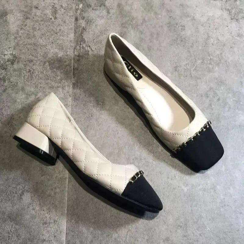 Fashion Block Heel Square Toe Women's Shoes Low Elegant Ladies Footwear Office Luxury Leather Casual Shoe With Comfortable Popular L A